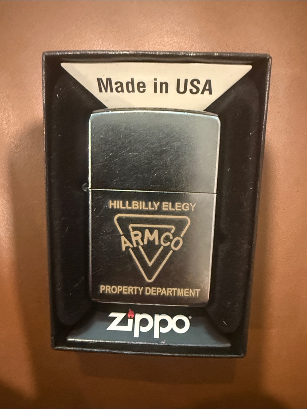 Rare 2019 brushed chrome Zippo windproof lighter featuring an engraved